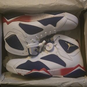 Air Jordan Retro 7 Tinker Alternates in White, Gold, and Blue Size 13